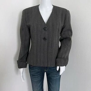 Vintage Christian Dior Women's Herringbone Jacket Size 8 Gray Worsted Wool USA - Picture 1 of 9