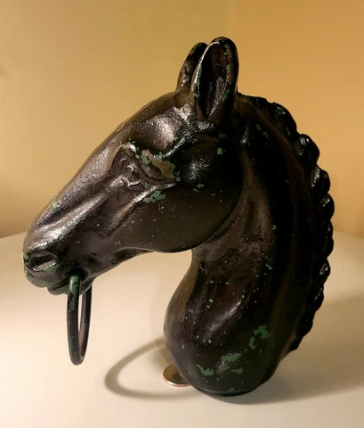 Vintage Cast Iron Horse Head Hitching Post Fence Topper with Ring Cover