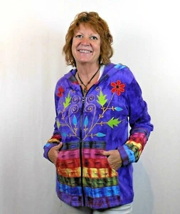 RISING INTERNATIONAL NEPAL HIPPIE HOODIE Patchwork JACKET FAIR TRADE FLOWER - Picture 1 of 2