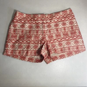 Ann Taylor Loft Womens Shorts Sz 4 Low Rise Crochet Lined Red Beige Embroidered - Picture 1 of 13