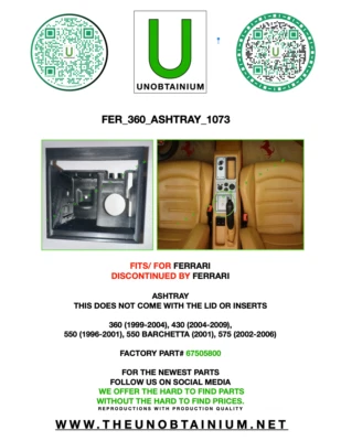 FITS/FOR FERRARI 360, 430, 550 & 575 ASHTRAY PART# 67505800 - Image 1 of 4
