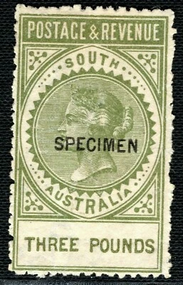 SOUTH AUSTRALIA States QV £3 Sage SPECIMEN (1886-96) High Value Mint MNG ABLUE18 - Image 1 of 4