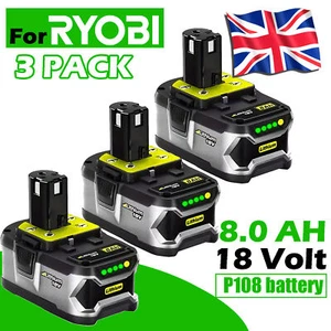 For RYOBI 18V ONE+ Lithium 8.0 mAh Battery 18-Volt RB18L40 RB18L50 P108 【3Pcs】 - Picture 1 of 11