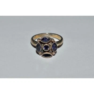 Anillo de conversación con piedras preciosas violeta azul oscuro, anillo de luto Foto 1 de 4