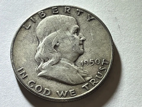 1950 P Franklin Silver Half Dollar VG 90% Silver 50c Very Good # 312 Cover