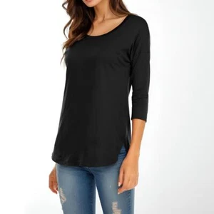 Womens Tops 3/4 Sleeve Round Neck Shirts Casual Basic Solid Loose Summer Tees c - Picture 1 of 14