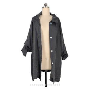 Cut Loose Swing Coat Topper L Gray Crinkle Lagenlook Artsy Eclectic Glam Jacket - Picture 1 of 12