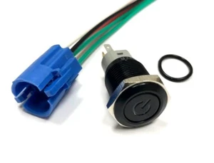 Black 16mm 12V BLUE Power symbol LED on/off Push button switch W/ socket plug US - Picture 1 of 1