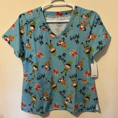 NWT Joe Boxer Scrubs Women’s Large Top Shirt Pockets Medical Workwear Holiday - Image 1 of 4
