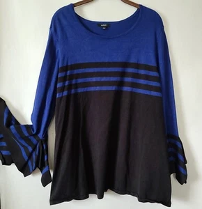 Alfani Bell Sleeve Knit Sweater Top Sz XXL Striped Blue Black LS Round Neck EUC - Picture 1 of 5