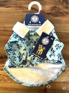 Life is Good Dog Button Up Shirt Size S Light Blue w/ Sharks NEW - Picture 1 of 2