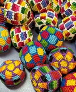 Soccer Style Rainbow Geometric Hacky sack Foot bag stress ball hand woven pellet - Picture 1 of 4