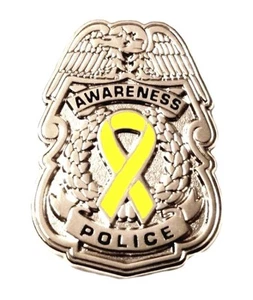 Yellow Awareness Ribbon Pin Police Badge Security Sheriff Cancer Silver New - Picture 1 of 5