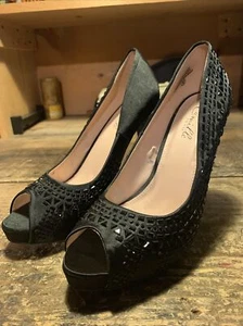 Damen-Peep-High-Heels Camille La Vie schwarz Zehenpartie Größe 9 Strassmuster - Bild 1 von 10