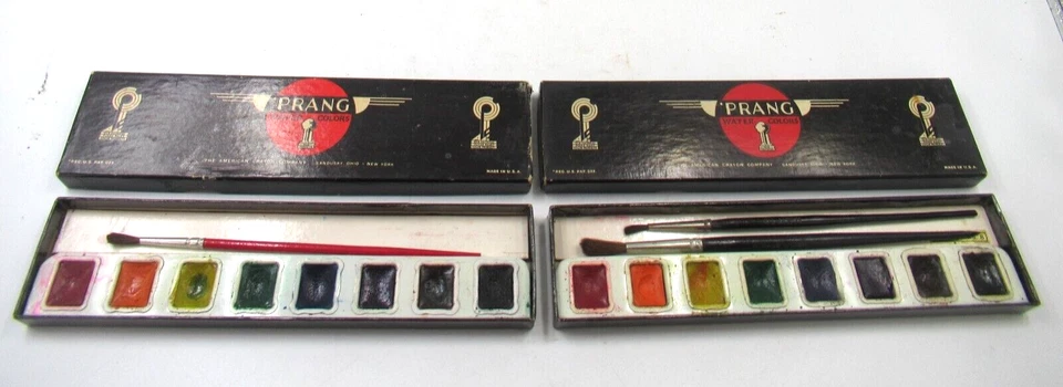 Винтажный PRANG No. 8 наборов акварельных красок 2 картонная коробка с цветным лотком - Изображение 1 из 4