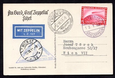 GERMANY TO AUSTRIA 1931 GRAF ZEPPELIN POST CARD FRANKED SC. #C35 ON POST CARD - Image 1 of 2