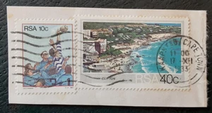 SOUTH AFRICA 1983 10c Rugby 40c Beach On Piece VF/XF 5320 - Picture 1 of 2