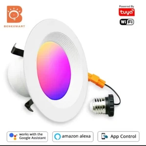 WiFi Tuya Smart LED Ceiling Light 4 Inch Downlight RGBCW US Type E27 Base Alexa - Picture 1 of 9