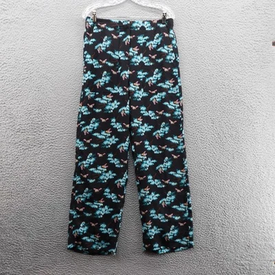 Pantalones de vestir de seda floral J Crew de pierna ancha talla 10 negros azules para mujer Foto 1 de 4