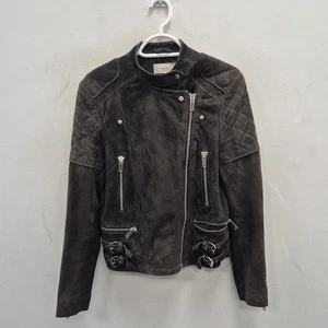 Reiss Laurie Soft Suede Goat Leather Motorcycle Biker Punk Jacket Size Uk 10 - Picture 1 of 9