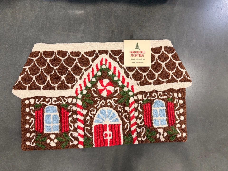 Gingerbread Hooked Accent Rug, Christmas Decor Kitchen Home Door Mats 22” X 38” - Image 1 of 1