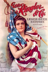 GEO RINGLER LARGER BEER BREWERS NEW YORK GIRL AMERICAN FLAG VINTAGE POSTER REPRO - Picture 1 of 3