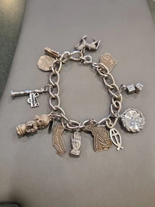 VINTAGE 925 STERLINGSILBER REISE BETTELARMBAND MIT 12 CHARMS 7" - Bild 1 von 15