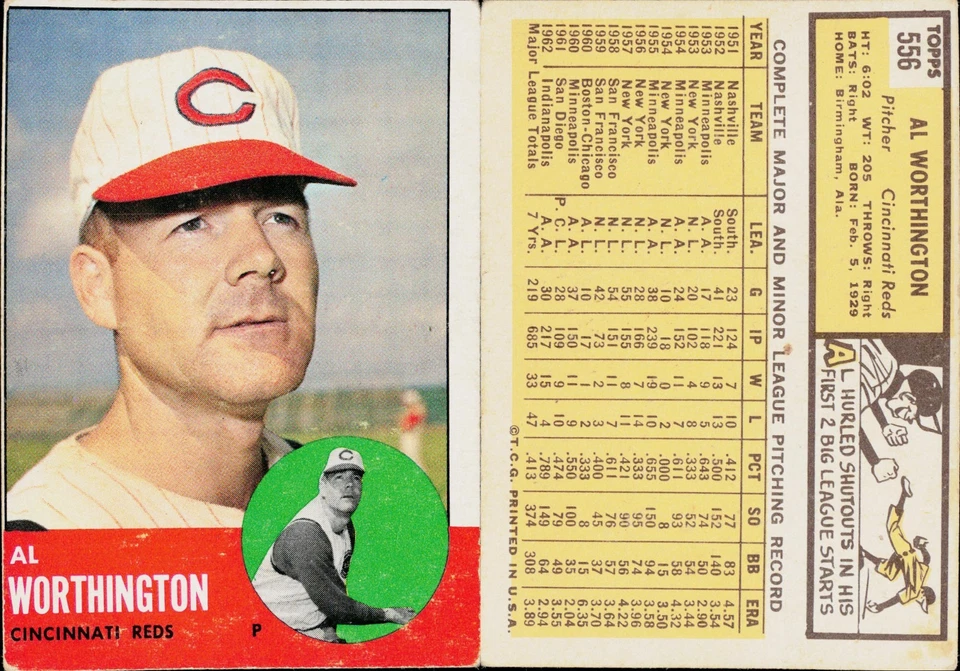 1963 Topps Baseball Card #556 Al Worthington - Image 1 of 1