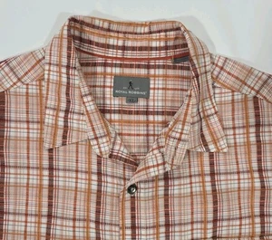 Royal Robbins Men's Plaid Short Sleeve Shirt XL Orange Brown Travel Gear - Picture 1 of 6