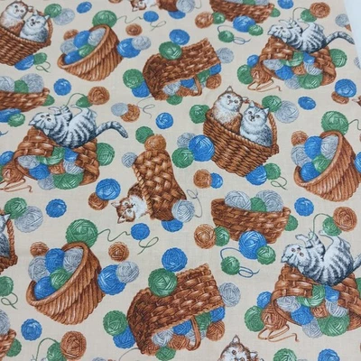 VIP Cranston Fabric Cats Kitten Playing With Yarn Baskets 15x44" - Image 1 of 4