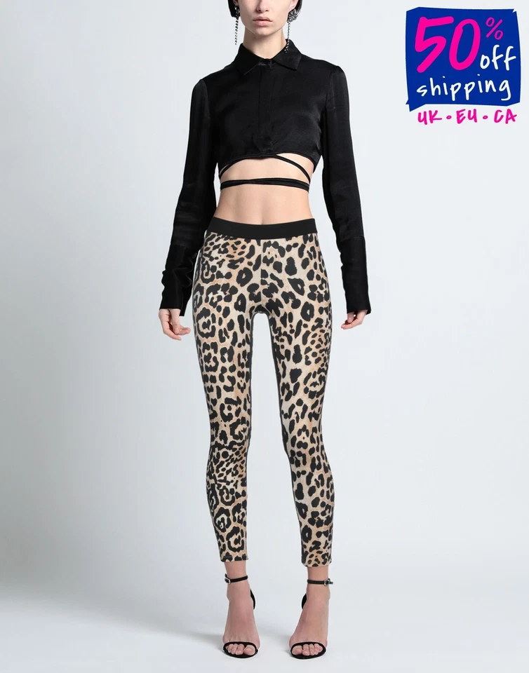 RRP€234 PACO RABANNE Leggings Size XS Beige Stretch Leopard-Print - Image 1 of 4