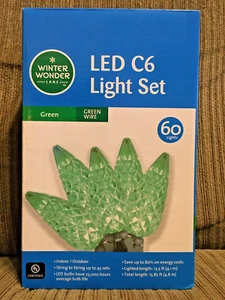 Winter Wonder Lane 60 LED Green Faceted C6 Lights Green Wire Indoor/Outdoor NIB - Picture 1 of 5