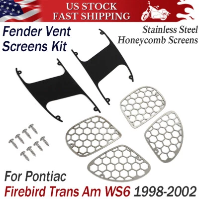 For 1998-02 Pontiac Firebird Trans Am WS6 Fender Vent Stainless Hex Screens Kit Foto 1 de 4