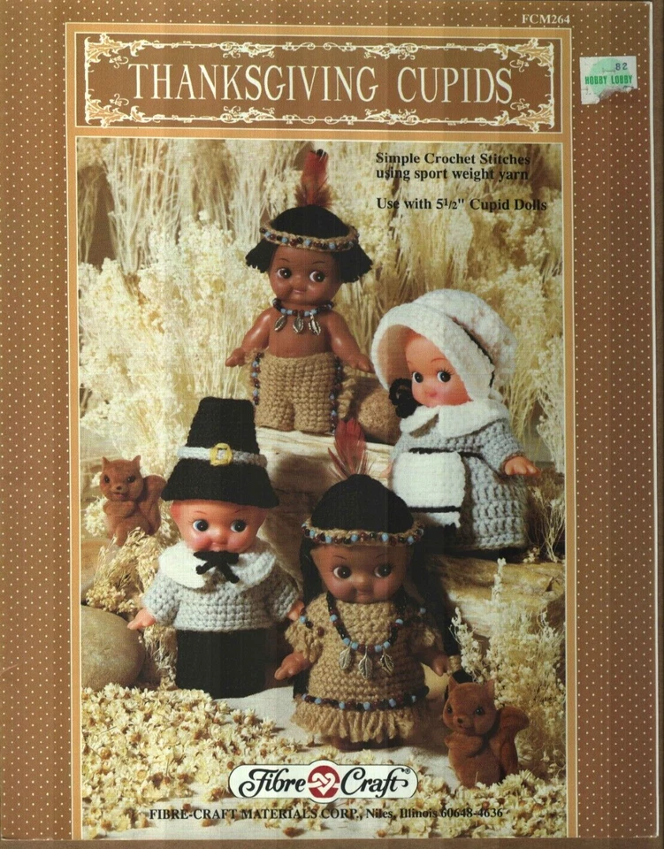 MUÑECAS CUPIDOS ACCIÓN DE GRACIAS USADAS 4 TRAJES FIBRA ARTESANÍA CROCHET PATRÓN FOLLETO Foto 1 de 1