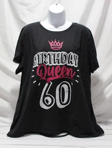 Women's 2X Graphic T-shirt Black Short Sleeve "Birthday Queen 60" Crown - Picture 1 of 10