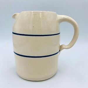  VINTAGE STONEWARE PITCHER-HAND TURNED MARSHALL POTTERY TEXAS Blue Striped
