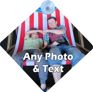 PERSONALISED YOUR OWN PHOTO PRINT CAR SIGN BABY ON BOARD STYLE 16.5 CM DIAMETER - Picture 1 of 6