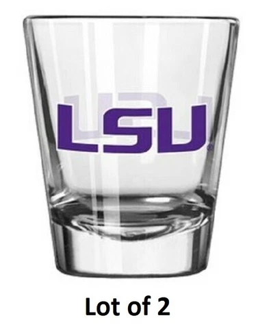 Lot of 2- NCAA Louisiana State University LSU Tigers 2 oz. CLEAR SHOT GLASSES Cover