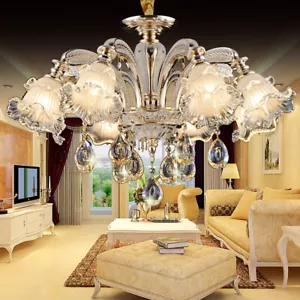 Geniune K9 Crystal Chandelier Golden 6 Metal Arms Pendant Ceiling Lamp E14 Bulbs - Picture 1 of 6