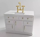 Dollhouse Miniature Furniture 1:12 Bathroom White Vanity With Gold Faucet & Knob