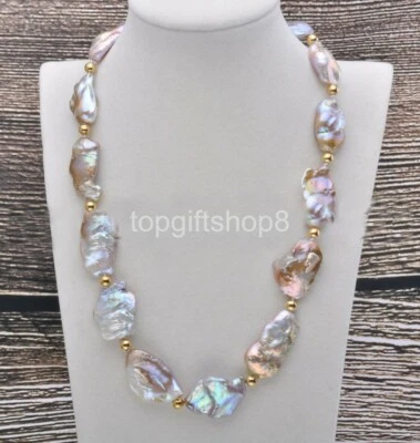Huge 30mm Lavender Baroque Keshi Reborn Natural Pearl Bead Necklace 20inch - Image 1 of 2
