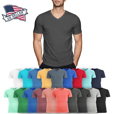 HAT AND BEYOND Mens V Neck T Shirt Short Sleeve Slim Fit Casual Plain Tee Top Soft Cotton
