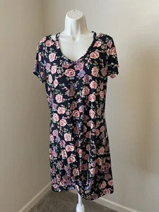 Wekili Women’s Black Floral Print V-Neck Short Sleeve Short Summer Dress s M - Picture 1 of 9