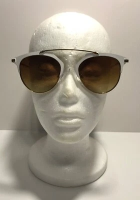 Betsy Johnson Cat Eye Sunglasses Semi Dark Lens White & Gold Frame - Image 1 of 4