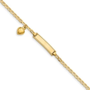Real 14kt Yellow Gold Children's Heart Dangle Anchor Link ID Bracelet; 6 inch - Picture 1 of 5