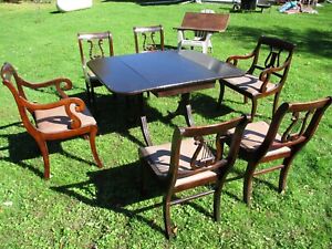 Antique Duncan Phyfe Mahogany Drop Leaf Claw foot Dining Table w/ 6Chair 2 leafs