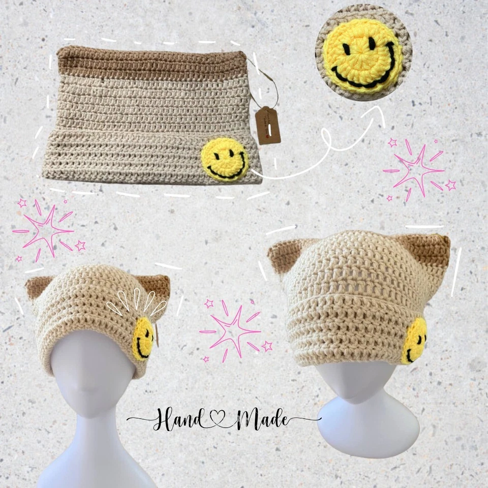 CAT EAR BEANIE CROCHET 100% HANDMADE - Image 1 of 1