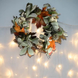 Fall Wreath For Front Door Artificial Pumpkins Wreath Thanksgiving Autumn ES - Picture 1 of 14