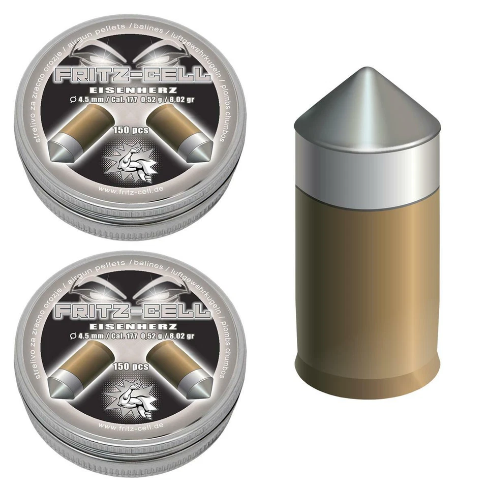 2 x 150 Fritz Cell Eisenherz 4,5 mm Diabolos Spitzkopf Luftgewehr, Luftpistole