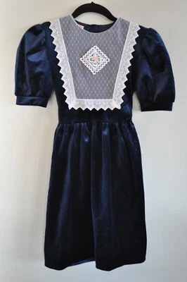 Vintage Girls Dress Cuddle Teen Size 12 Blue Velvet Made in USA - Image 1 of 4